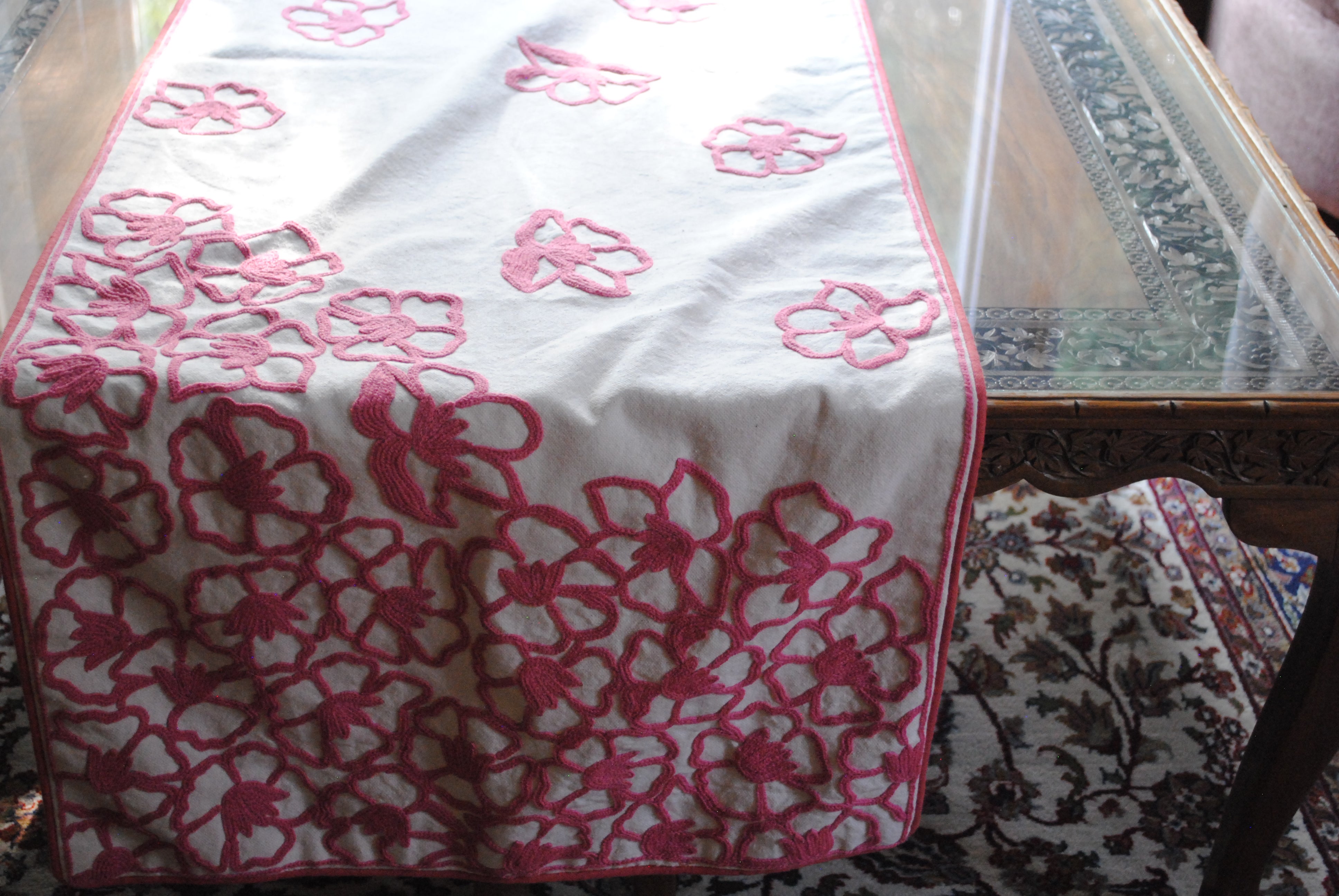 Phulai Hand Embroidered Floral Table Runner