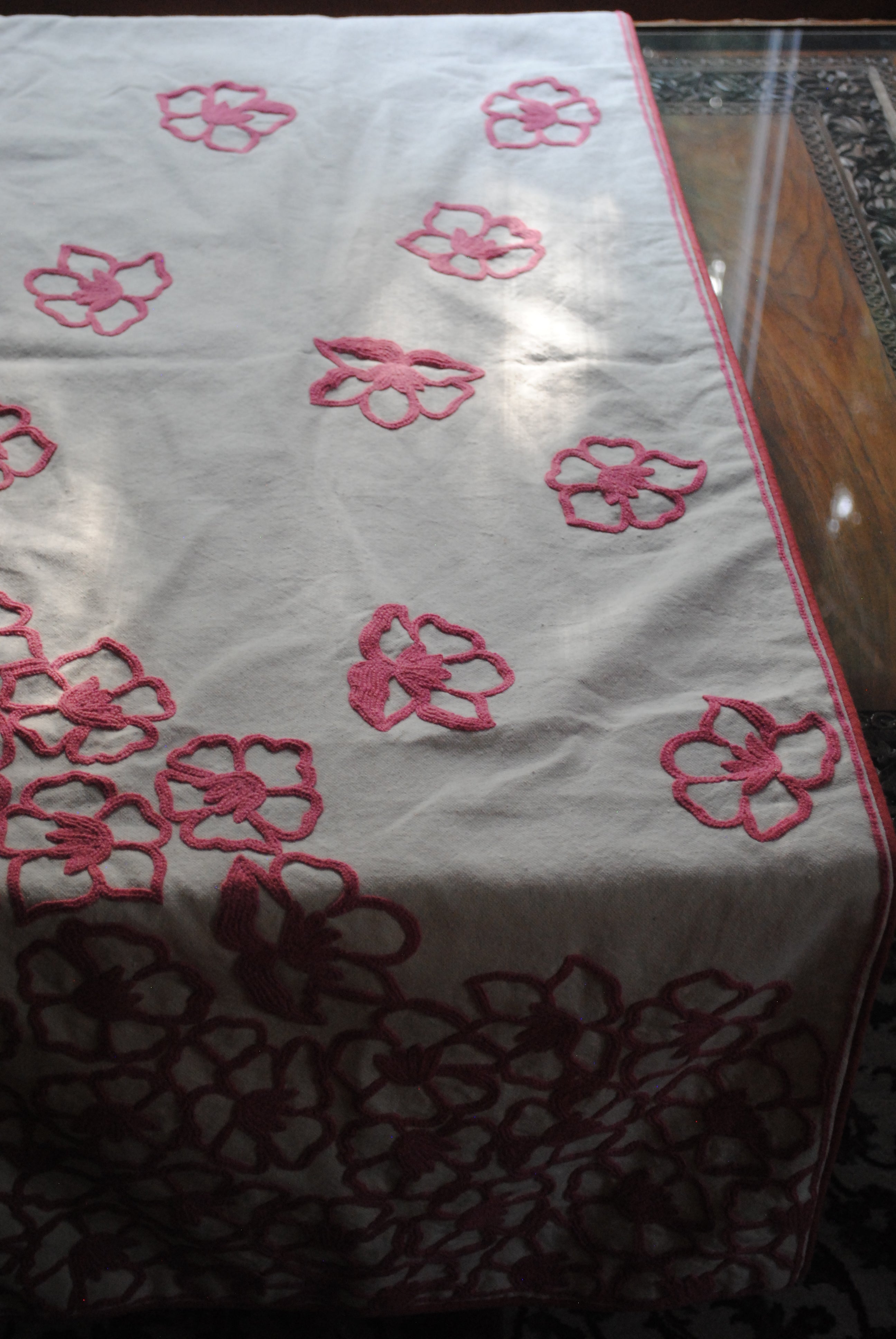 Phulai Hand Embroidered Floral Table Runner