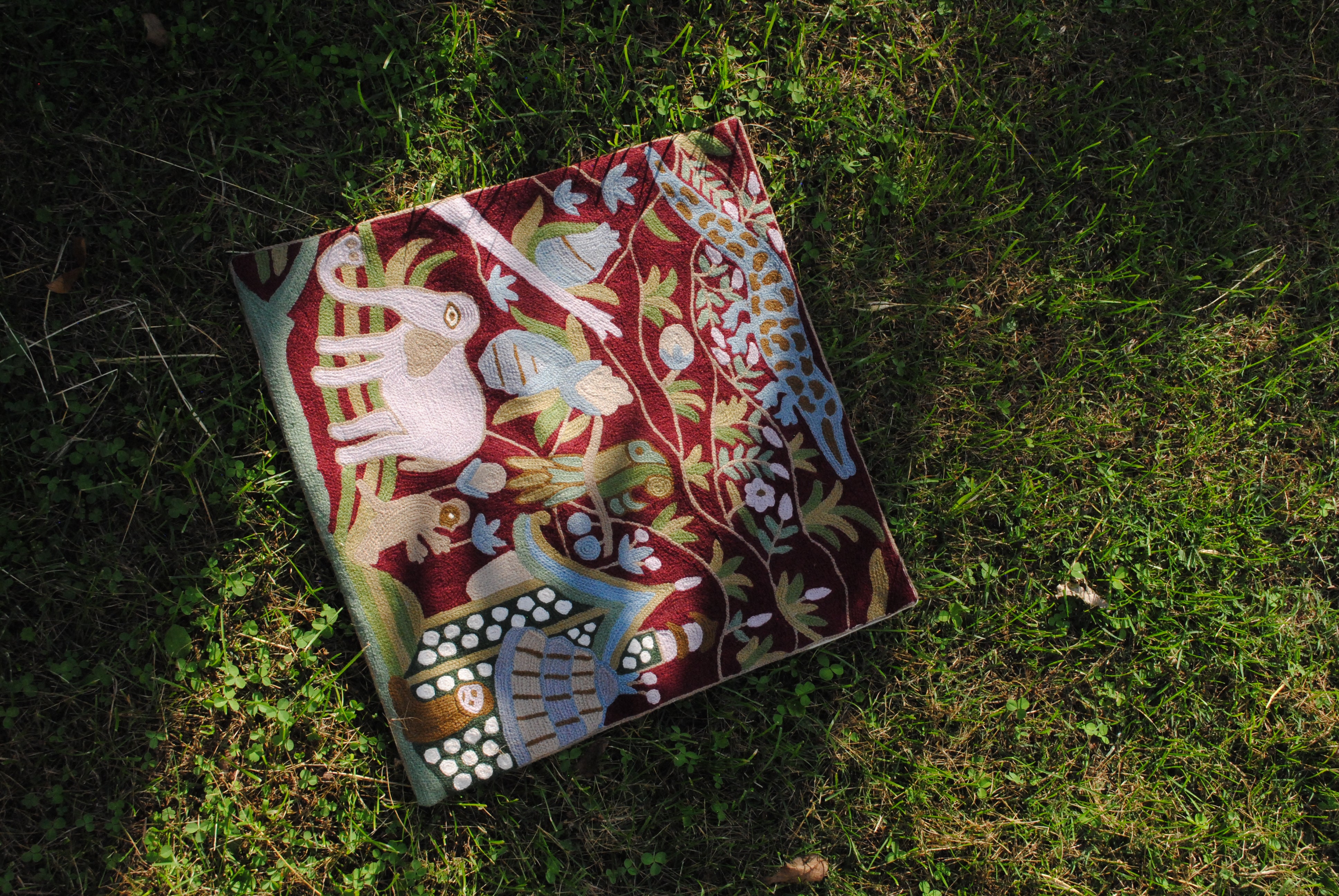 Jungle Hand-Embroidered Cushion Cover
