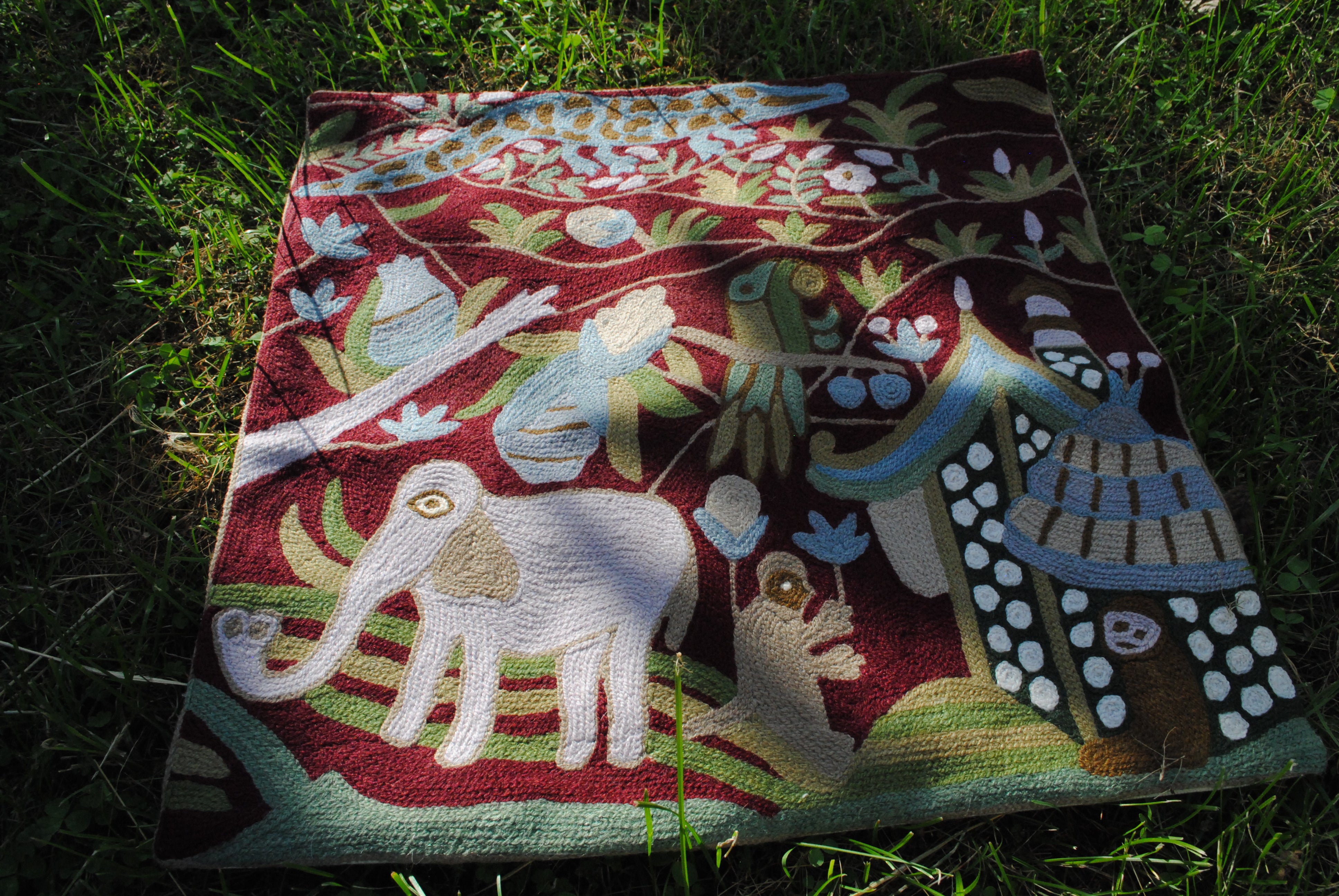 Jungle Hand-Embroidered Cushion Cover