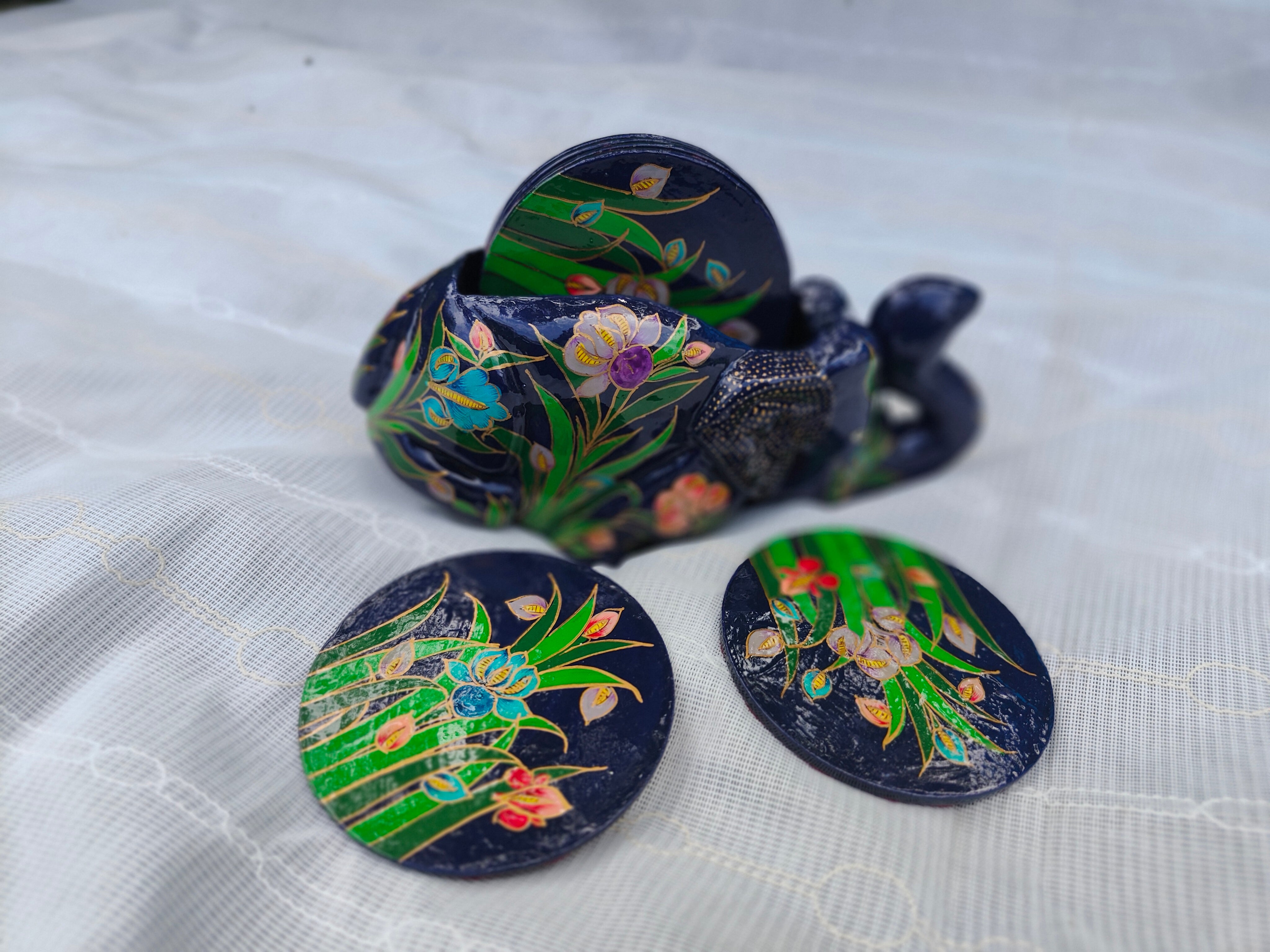 Sonth x Fayaz Ahmad Jan - Elephant and Iris Coasters in Black