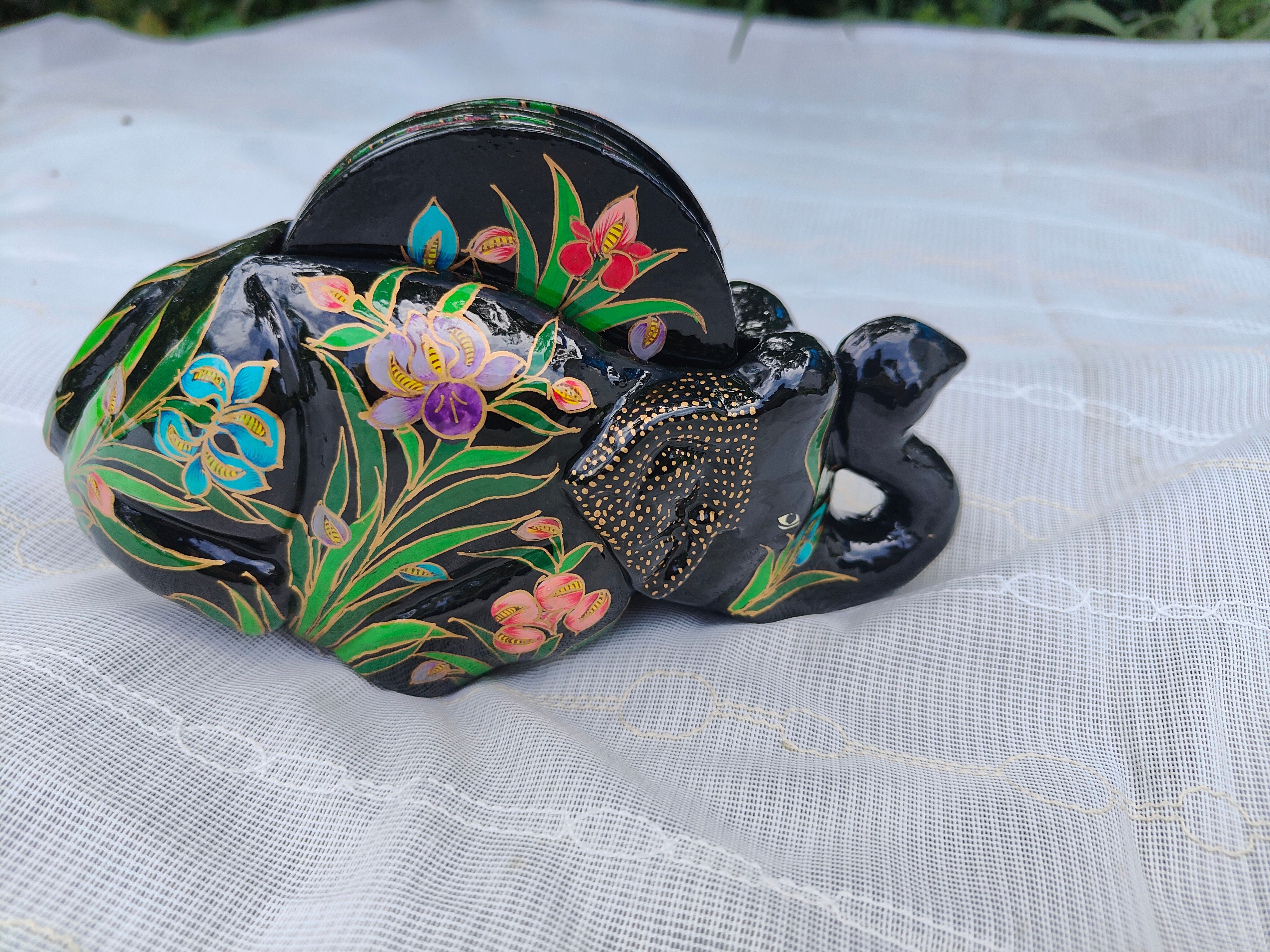 Sonth x Fayaz Ahmad Jan - Elephant and Iris Coasters in Black