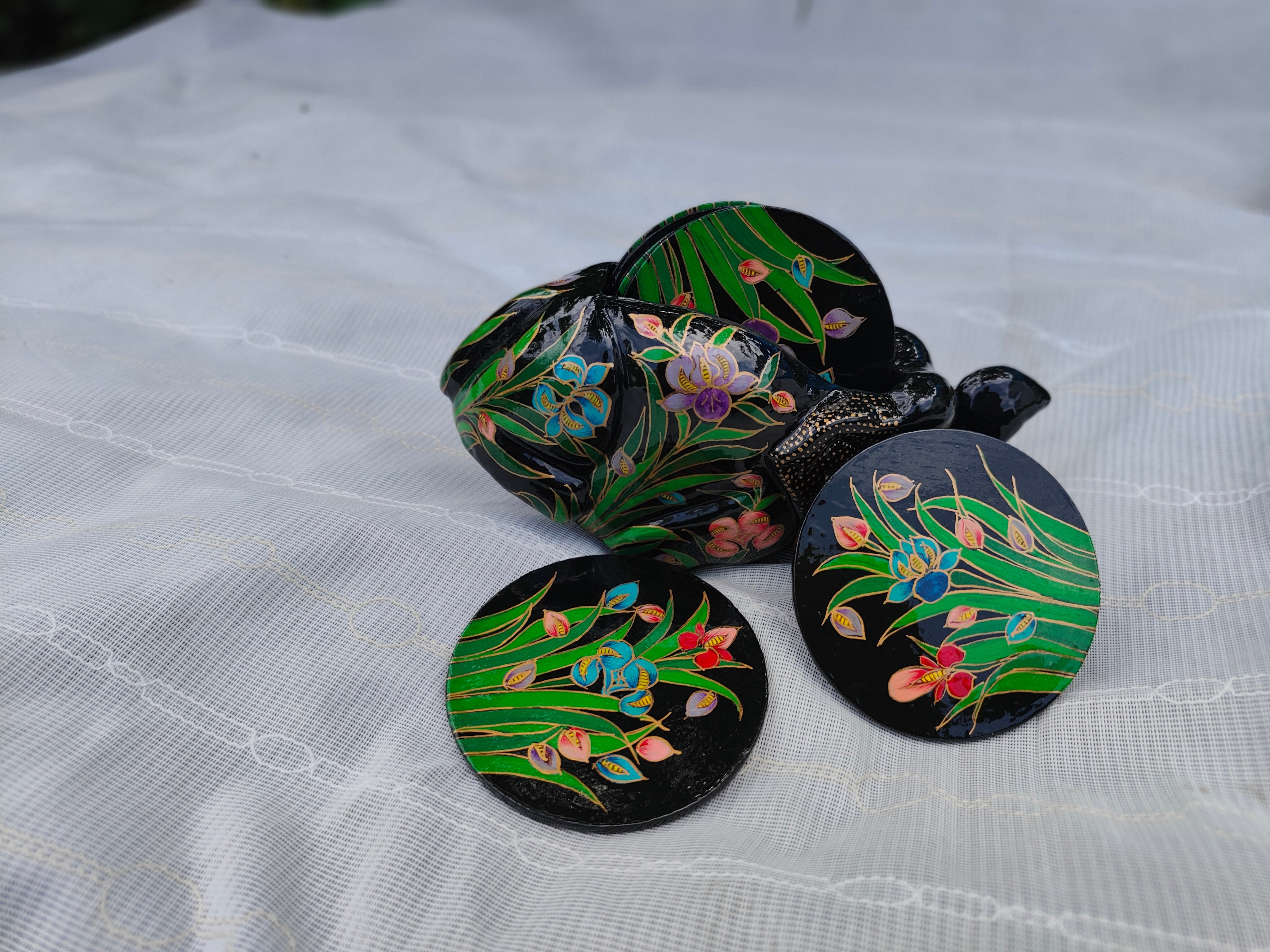 Sonth x Fayaz Ahmad Jan - Elephant and Iris Coasters in Black
