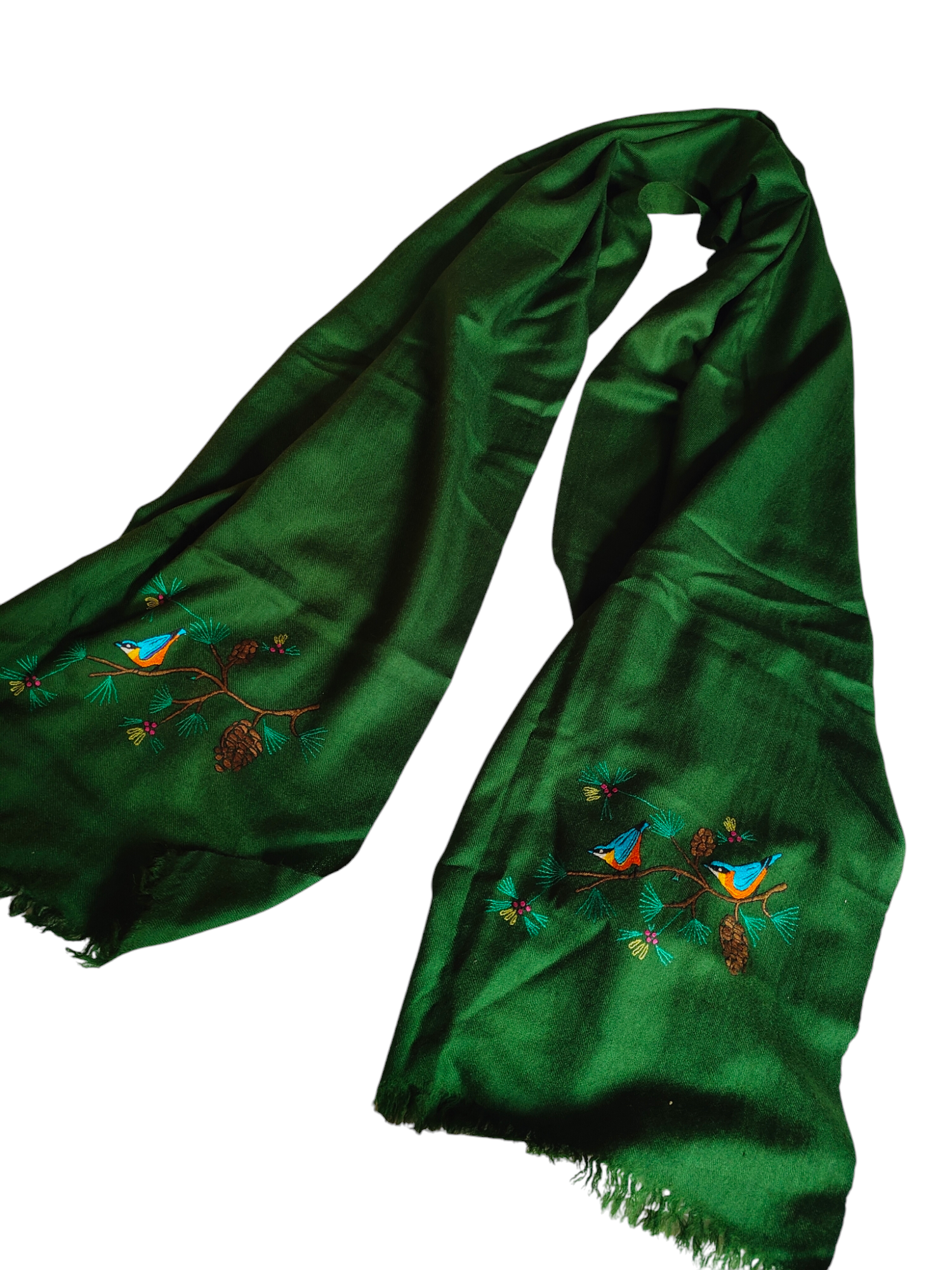 Blue Bird in Green-Birds of Kashmir-Merino wool stole