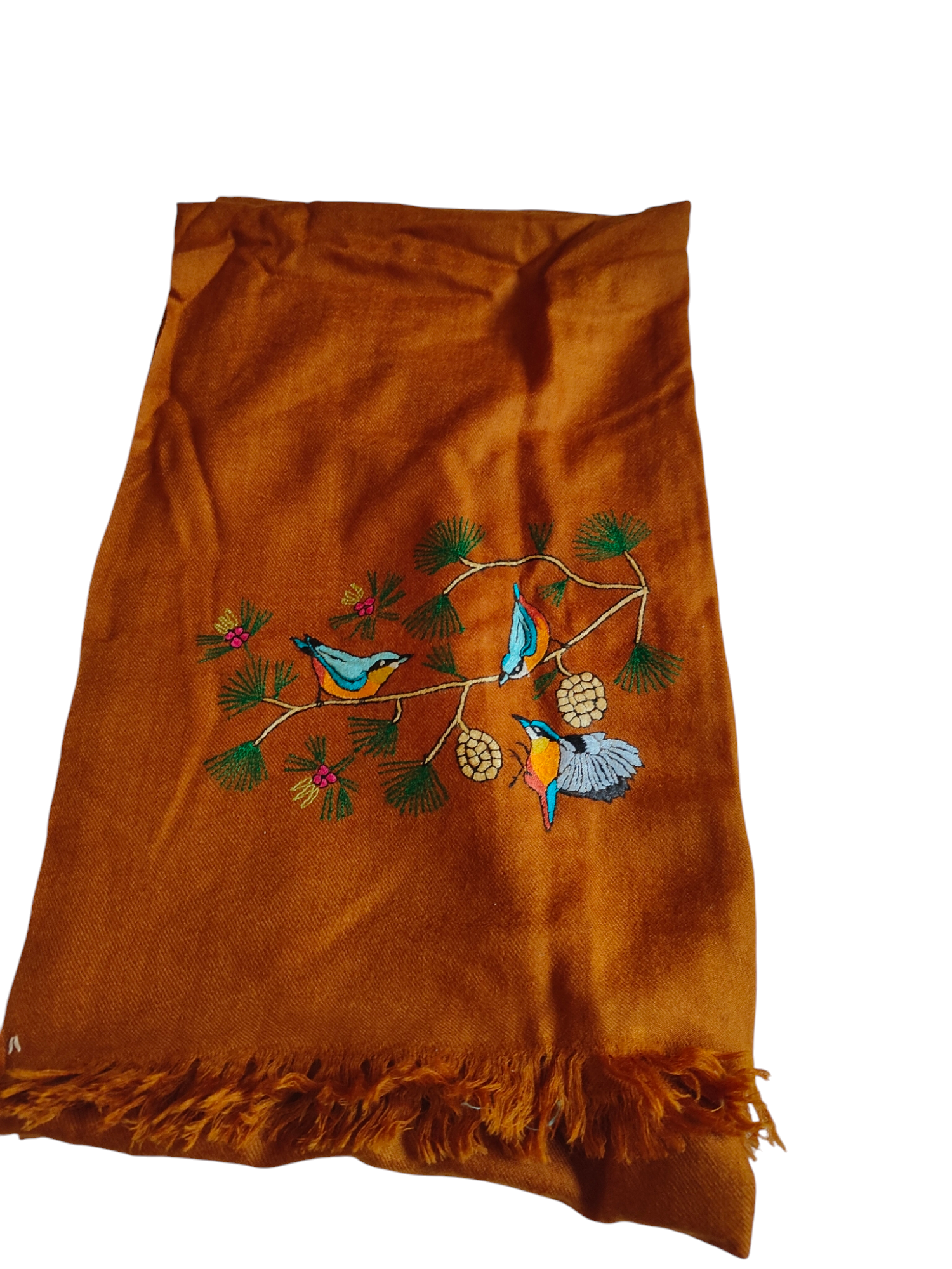 Blue Birds in Rust-Birds of Kashmir-Merino Wool Stole