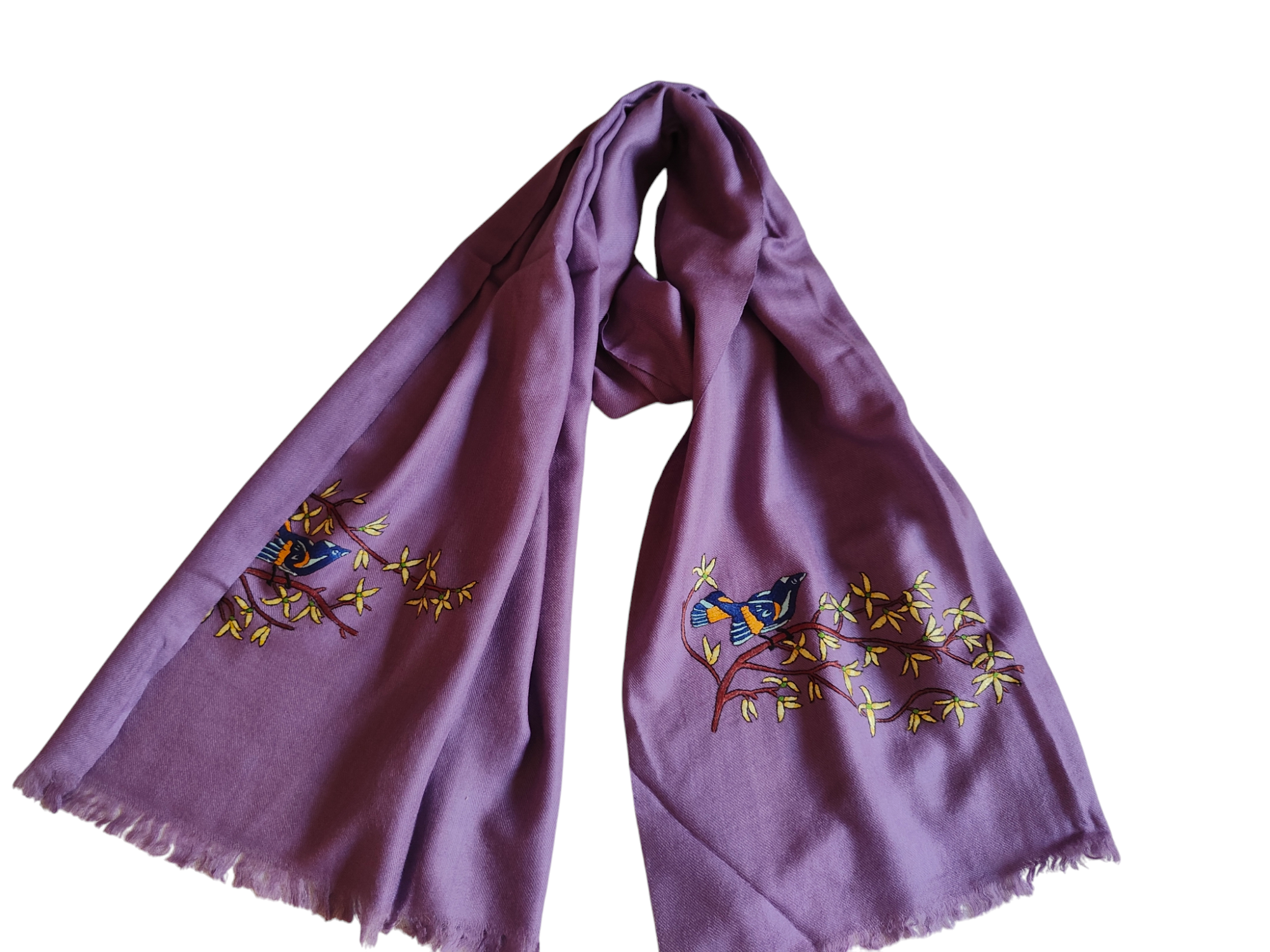 Blue Bird in Purple-Birds of Kashmir-Merino wool Stole