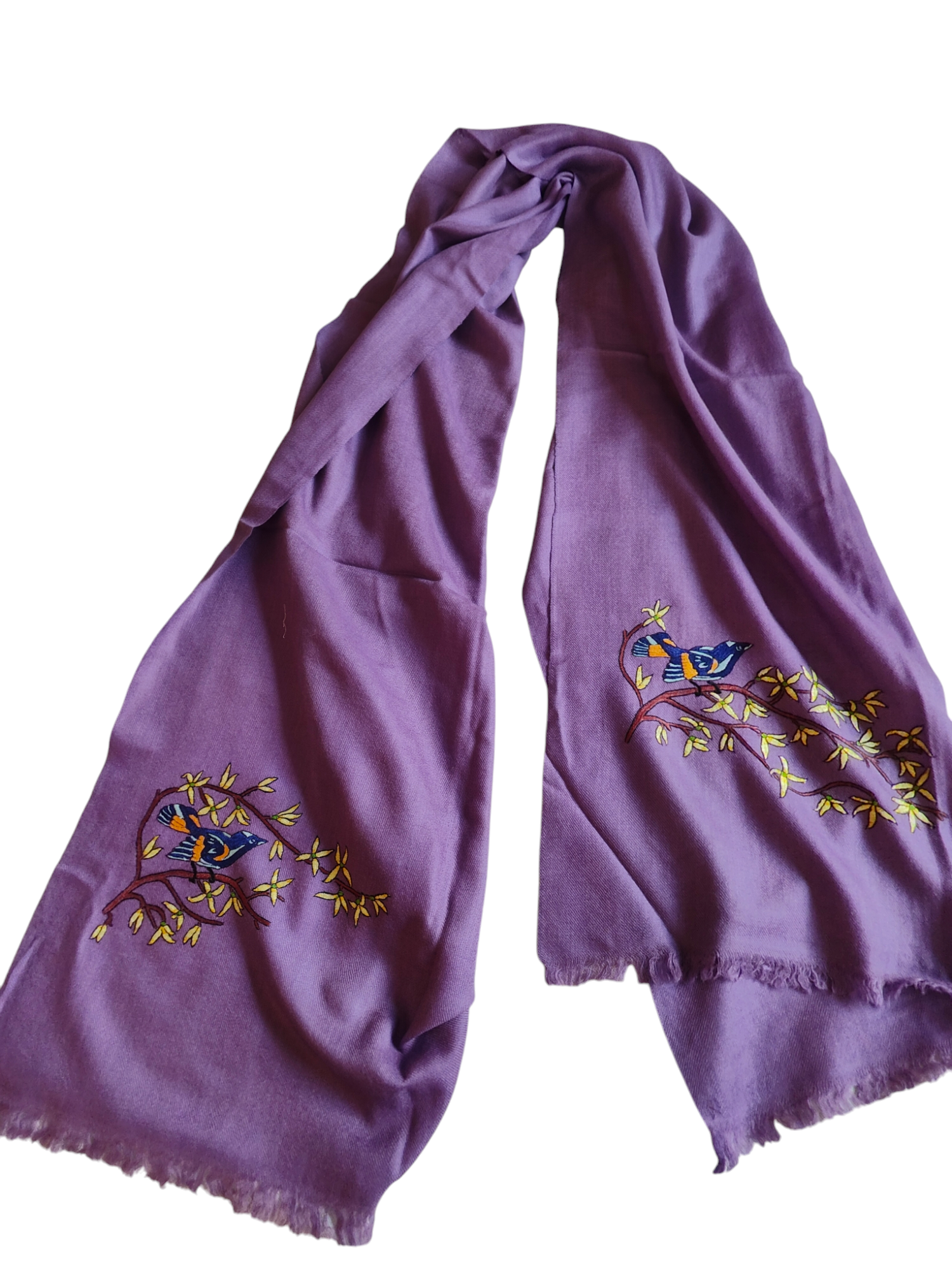 Blue Bird in Purple-Birds of Kashmir-Merino wool Stole