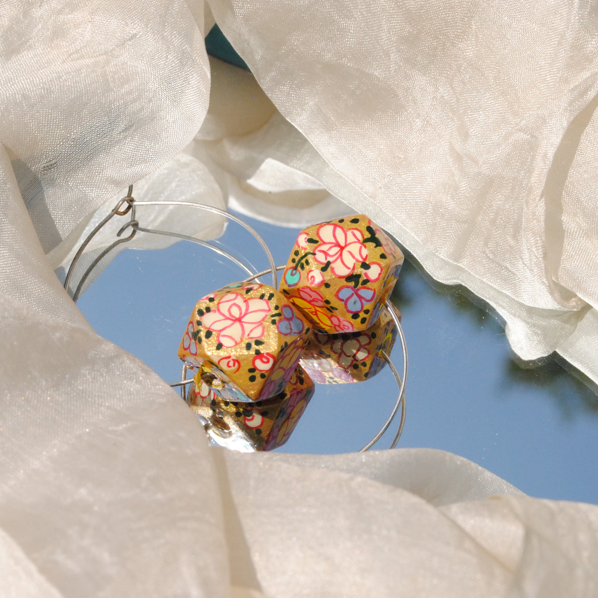 Papier-Mache Earrings - Beads and Hoops