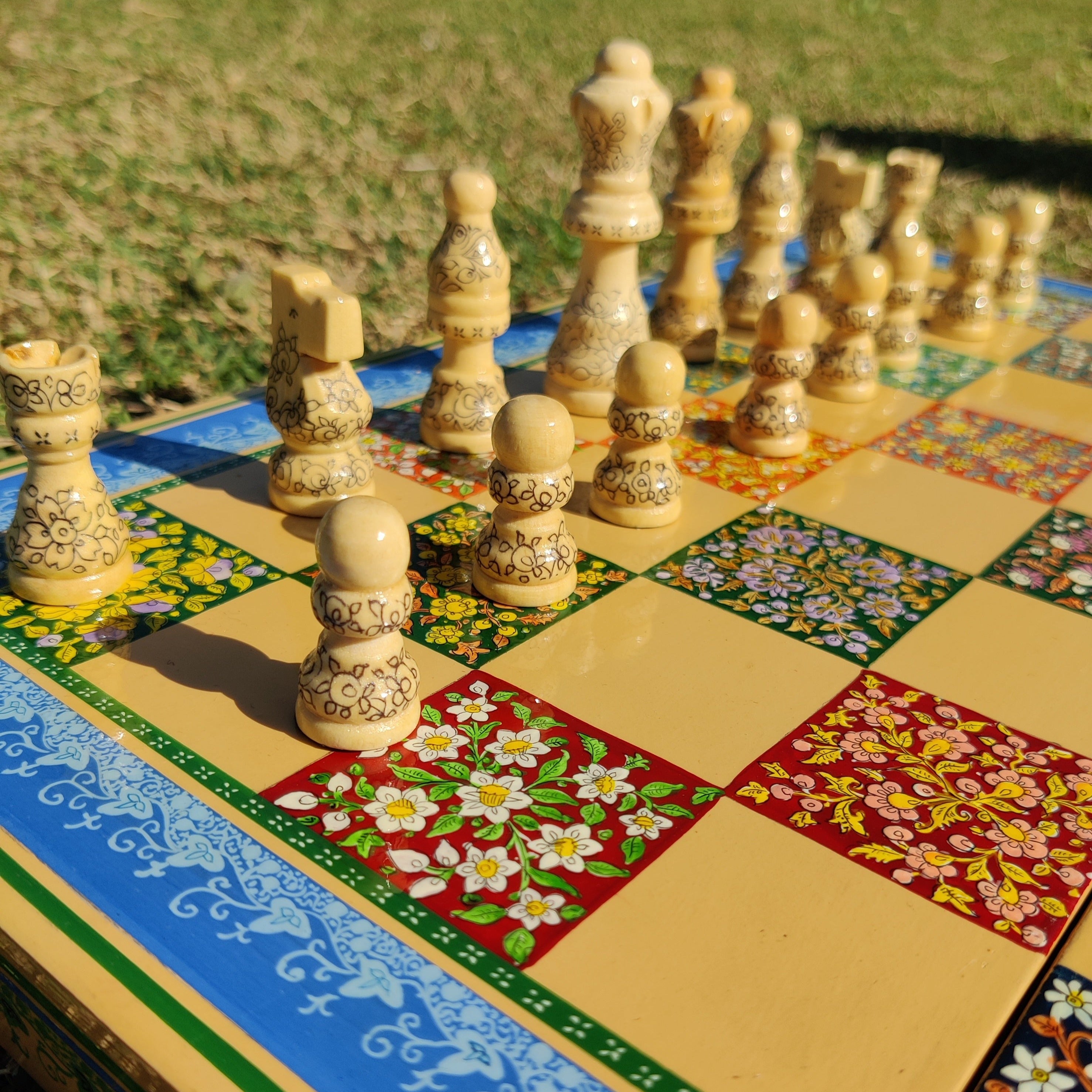 Hand-painted, Papier Mache Chess Sets - Colour